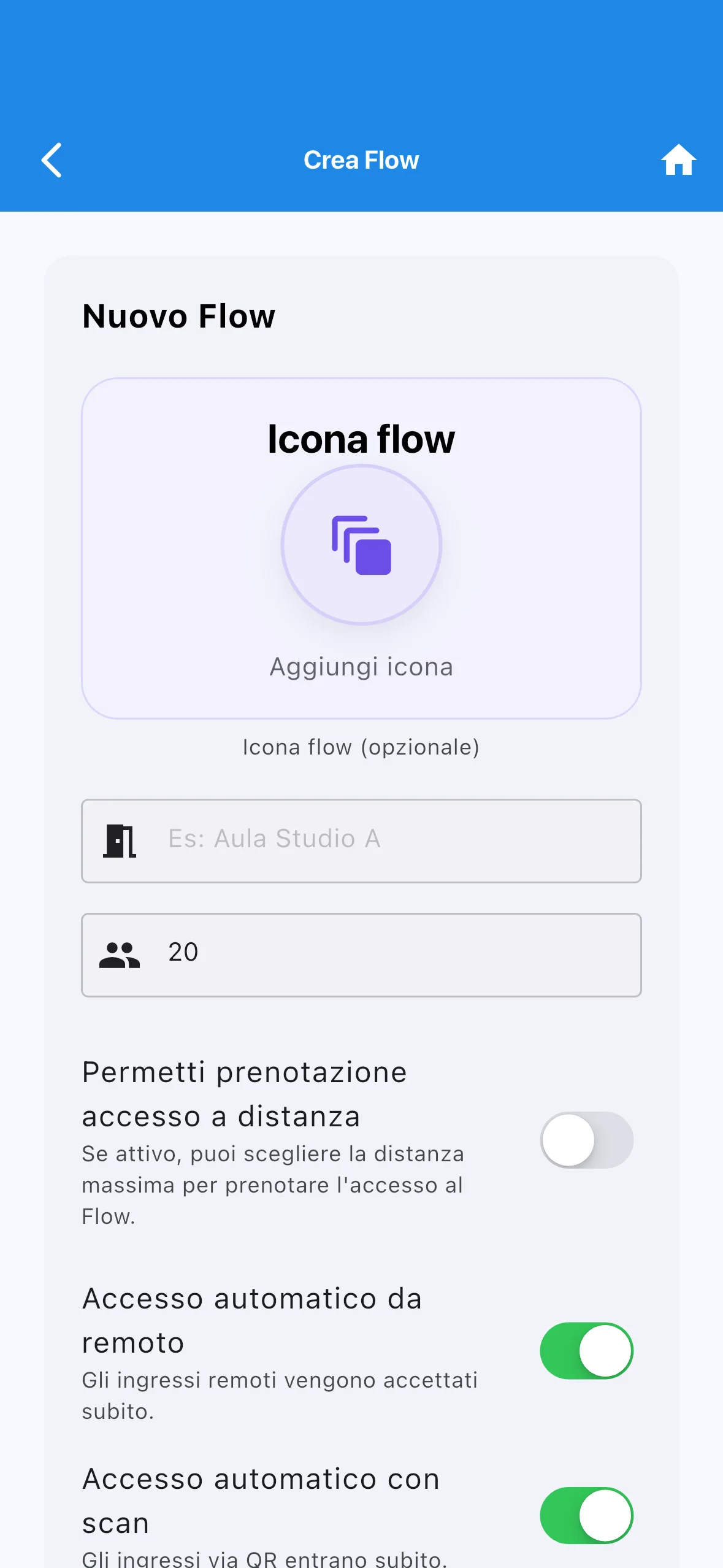 Schermata Crea flow